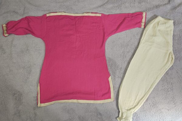 Girls Jabador with Embroidery - Two-piece tunic and pants - Color Pink White - Image 2