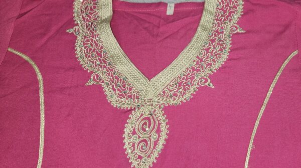 Girls Jabador with Embroidery - Two-piece tunic and pants - Color Pink White - Image 3