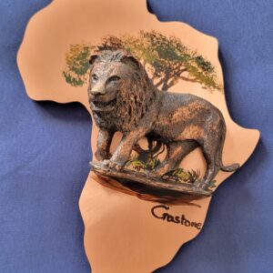 Vintage 3D Africa map with Lion Golden Polished Copper Wall Plaque