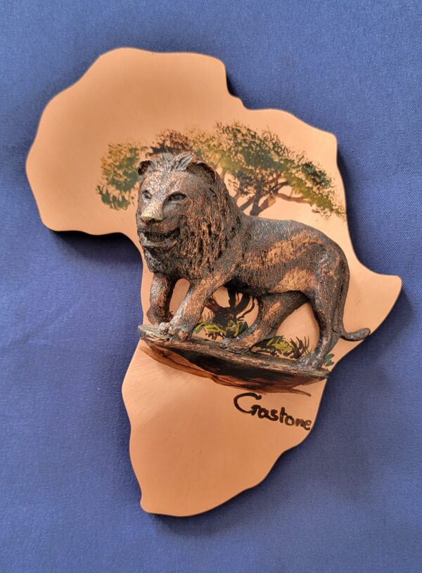 Vintage 3D Africa map with Lion Golden Polished Copper Wall Plaque