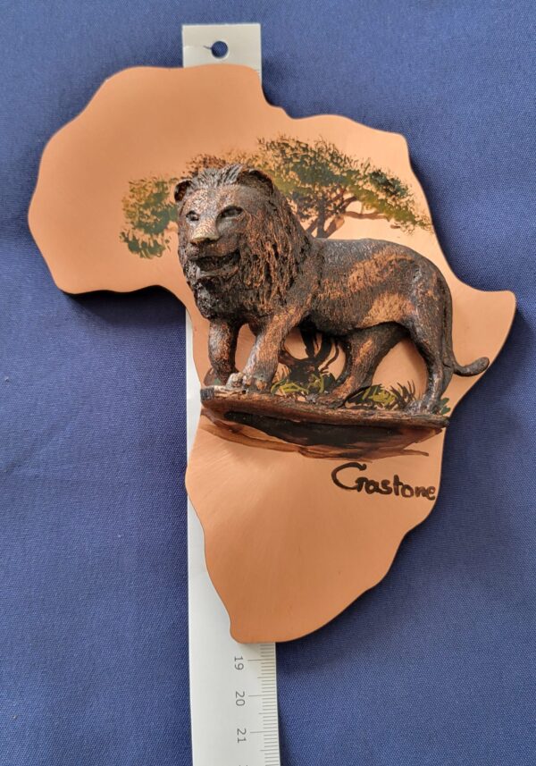 Vintage 3D Africa map with Lion Golden Polished Copper Wall Plaque