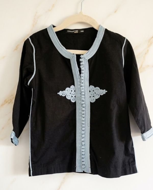 Tunique Traditionnelle Marocaine Enfant 2 Ans Noir & Gris – Diamantine Kids – État Neuf sans Étiquette