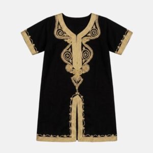 Gandoura Traditionnelle Enfant (2-3 ans) – Noir et Doré – État Excellent