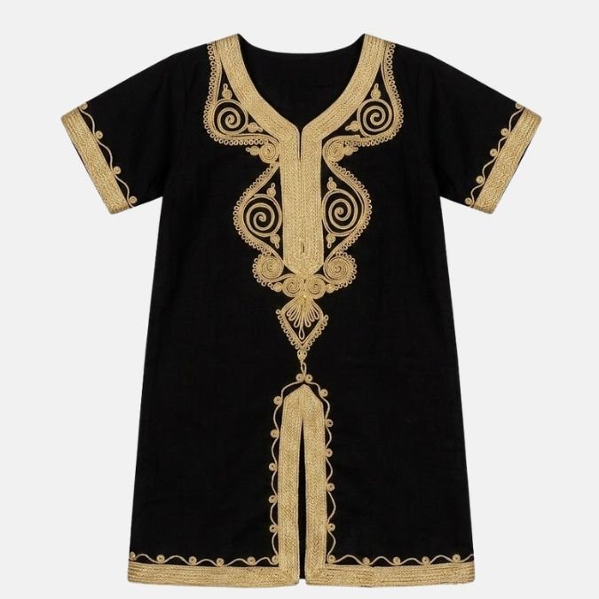 Gandoura Traditionnelle Enfant (2 ans) – Noir et Doré – État Neuf