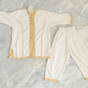 Jabador Marocain 2 pièces traditionnel pour garçon - Blanc cassé et Doré - 4/5 ans - Bon état
