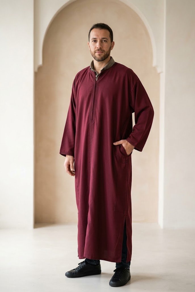 Gandoura (Thobe) d'hiver pour homme – Bordeaux- Neuf