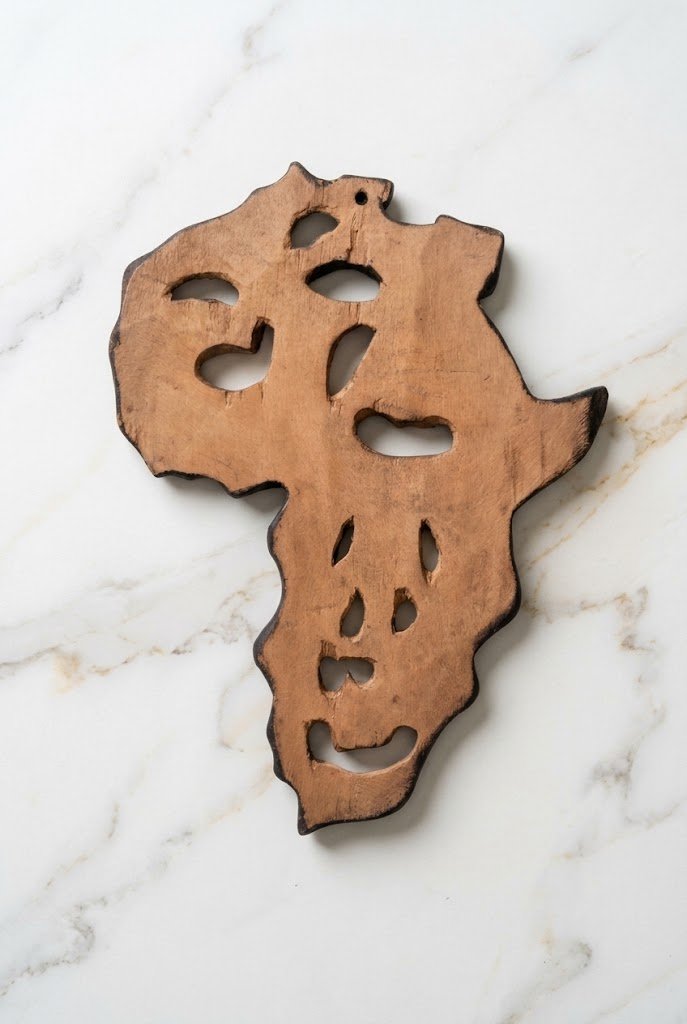 Carte d'Afrique Sculptée Main en Bois – Décoration Murale Artisanale "Big Five" – Image 2