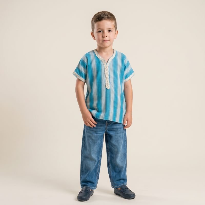 Tunique traditionnelle style Gandoura Marocaine Enfant (6-8 ans) – ÉTAT NEUF – Image 2